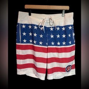 Chicago Cubs Men's Red White Blue Stars And Stripes Swim Board Shorts Size Lg